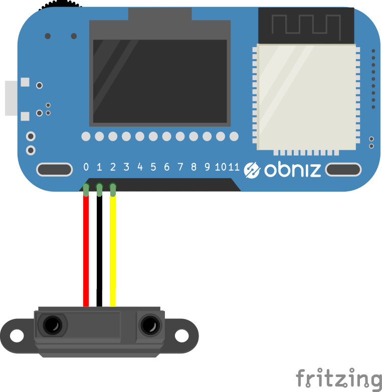 obniz Boardと赤外線センサー配線図